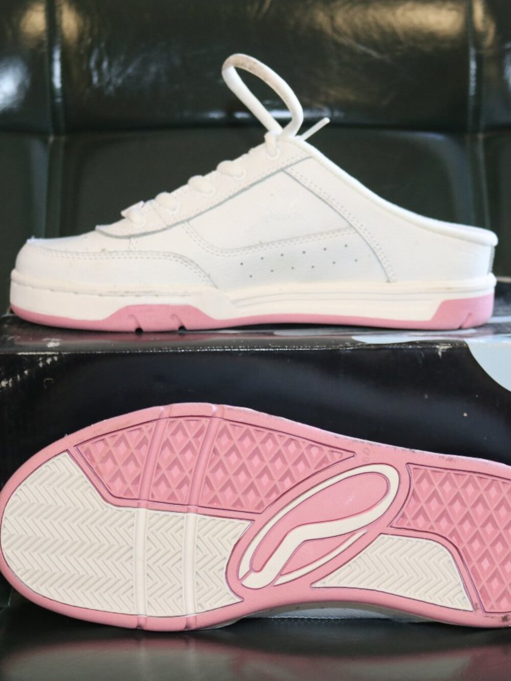 Vans White and Pink Mule Sneakers